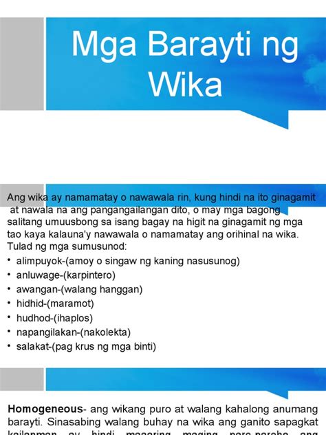 mga uri ng barayti ng wika|Mga Barayti ng Wika, Kahulugan at Mga Halimbawa .